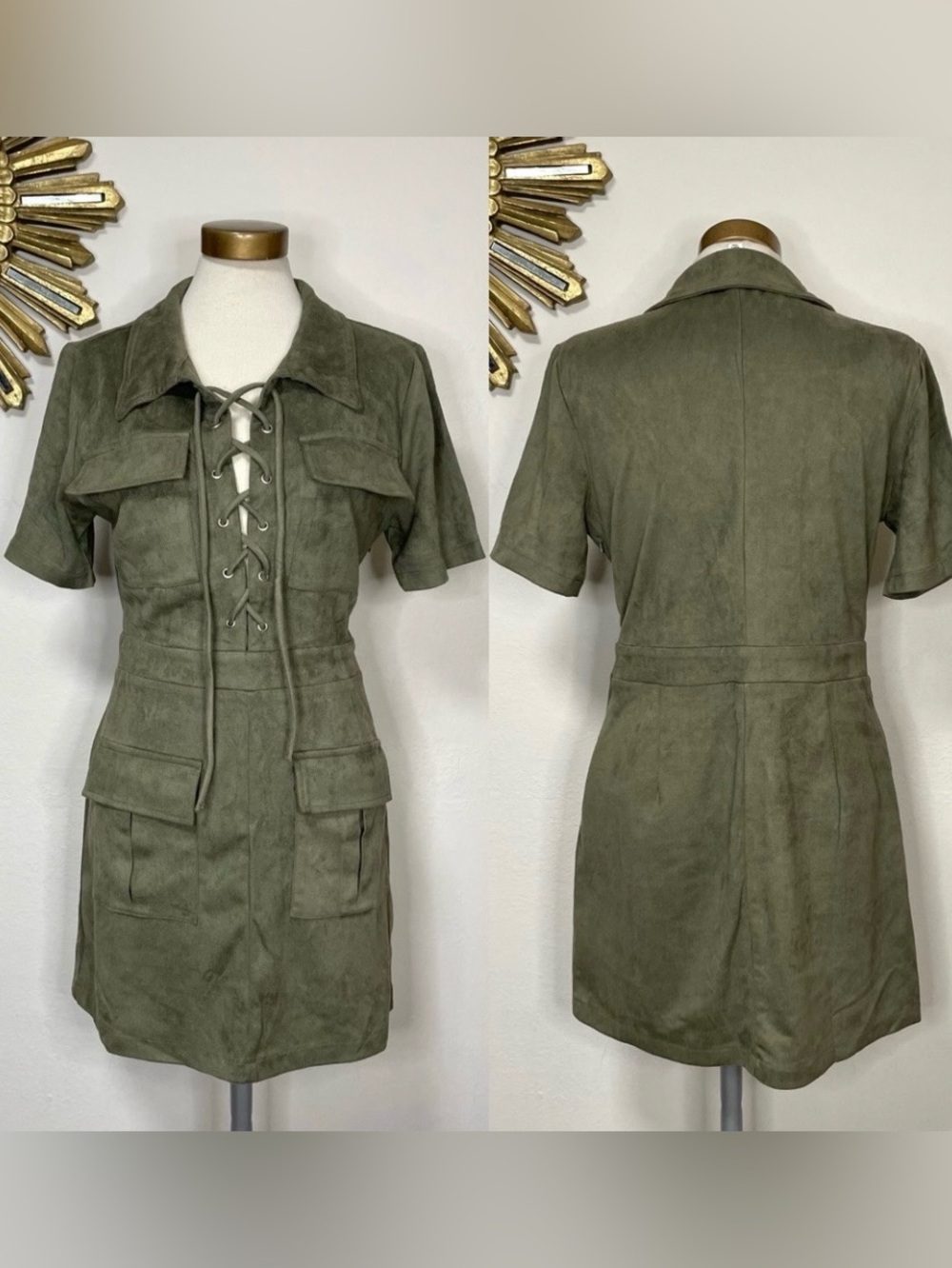 Le Lis Olive Green Suede Mini Dress